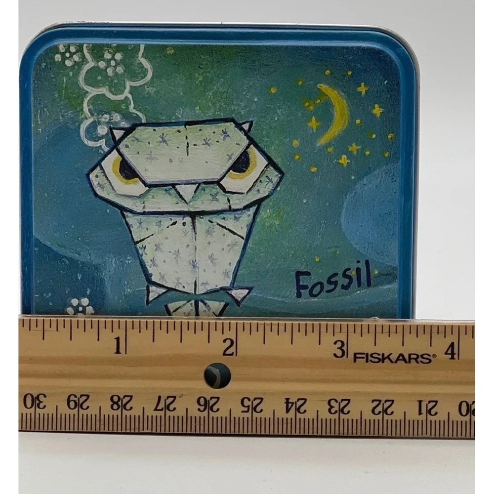 Vintage FOSSIL Watch Tin Blue Origami Owl Night Sky Collectible Box 2004 Y2K